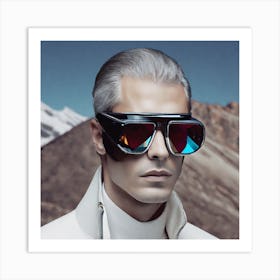 Man Wearing Sunglasses In Front Of Mountains Art Print