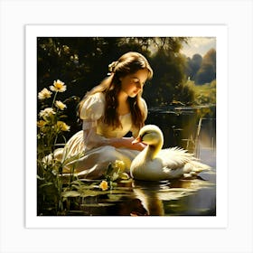 Girl and Swan Art Print