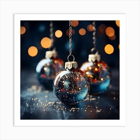 Christmas Baubles On A Dark Background Art Print