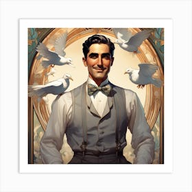 Man With Doves Art Print