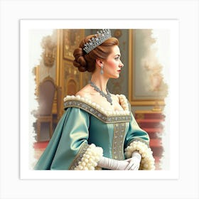 Watercolor Of Queen Elizabeth I, Opulent Gown, Majestic Ambiance 1 Art Print