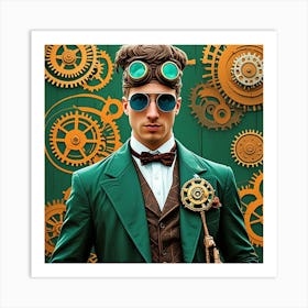 Steampunk Men's After Diner Fashion Cubism Style Art Print