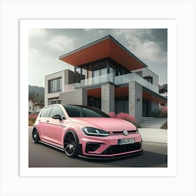 Pink Volkswagen Golf R 3 Affiche