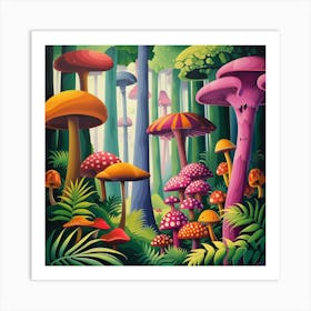 Mushrooms In The Forest 4 Art Print