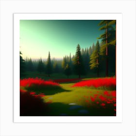 Red Poppies In The Forest Art Print