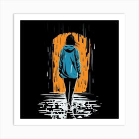 Girl In The Rain Art Print