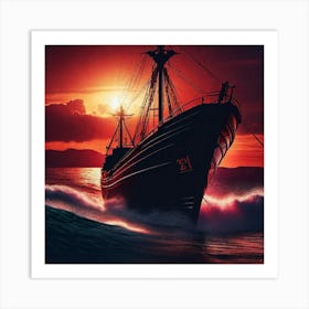 Ship At Sunset 2 Art Print