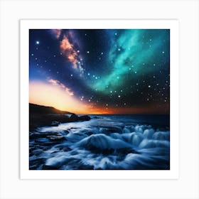 Aurora Borealis Over The Ocean Art Print