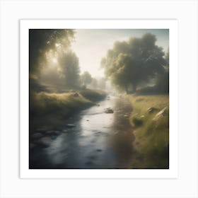 Stream In The Mist Art Print