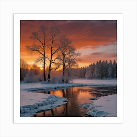 Sunset Over The River Art Print