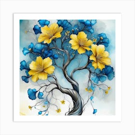 Blue And Yellow Tree Art Print