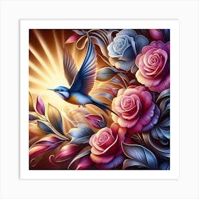 Bird With Roses Art Print