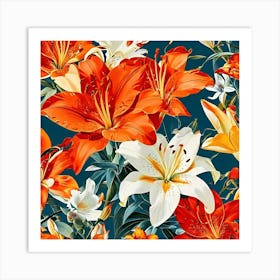 Seamless Pattern With Lilies Art Print