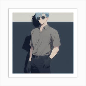 Ai Character with blue hair Art Print