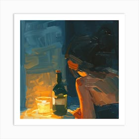 Girl And A Bottle Art Print