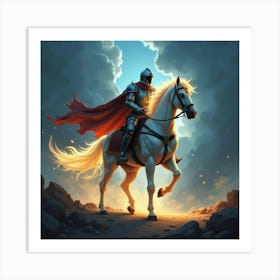 A Knight Riding A Glowing Horse Into A Mystical Battle 1 Art Print