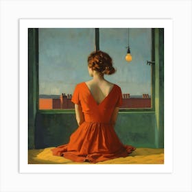 Portrait Frau mit rotem Kleid Malerei, Amerikanisch Hopper Style Art Print