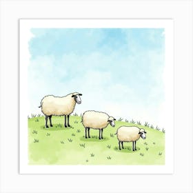 Sheep On A Hill 1 Art Print