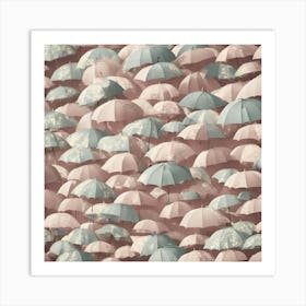 Soft Pink and Pale Green Many Umbrellas Art Print