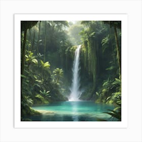 Waterfall In The Jungle paintings art print 6 Art Print