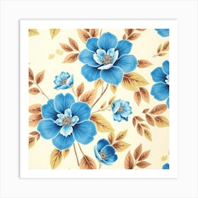 Wallpaper Pattern With Blue Flowers Art Print