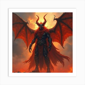 Demon Overlord In A Fiery Watercolor Underworld 1 Art Print