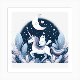 Valentine's Day Lovely Cat Riding a Unicorn 92 Art Print