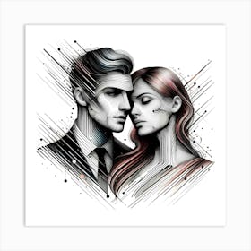 Young Couple -Abstract Line Art Illustration 168 Art Print