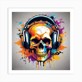 Skull With Headphones 16 Art Print
