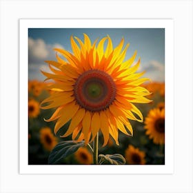 A Radiant Sunflower With Petals Like Swirling, Neon Ribbons In A Dreamlike Field Art Print