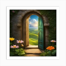 Fairytale Landscape With Green Door Art Print