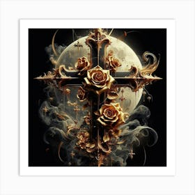 Cross And Roses 2 Art Print