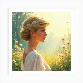 Princess Diana In A Watercolor Scene With Serene Morning Light 1 Art Print