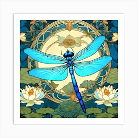 Dragonfly And Lotus Art Print