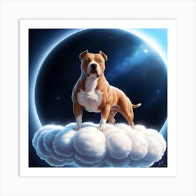 An Exquisite Highly Detailed Illustration Of A Majestic Pitbull Dog On A Cloud Art Print