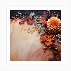 Autumn Flowers On A Marble Background Art Print