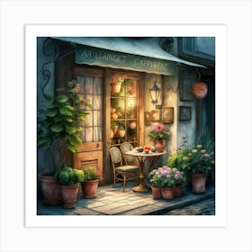 Quiet and attractive dining nook, overgrown flowers, high quality, detailed, highly 3D, elegant carved cart, 15 Art Print