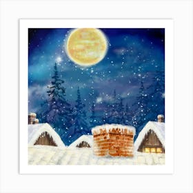 Christmas Night On The Roof Art Print