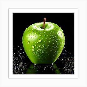 Green Apple With Water Droplets 1 Art Print