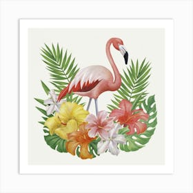 Flamingo And Flowers Art Print