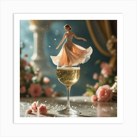 Whimsical Elegance: A Woman in Sparkling Gown Art Print