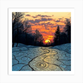 Ice Road At Sunset Art Print