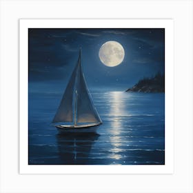 Sailboat At Night Art Print