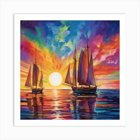 Sailboats At Sunset 17 Art Print