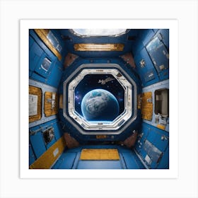 Blue Space Station In Space From Top (5) Art Print