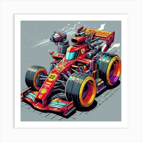 Cartoonish, stylized illustration of a F1 ferrari vehicle Art Print