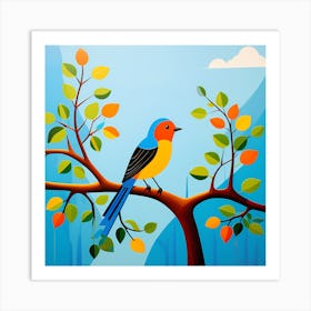 Haitian Naive Art, Bird On a Branch, folk art, 138 Art Print