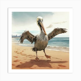 Pelican On The Beach 1 Art Print