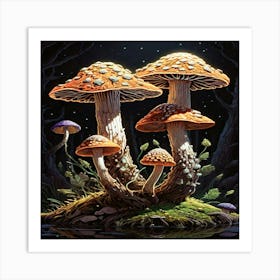 Mushrooms In The Night Art Print