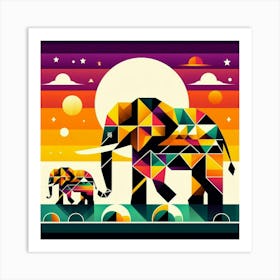 Siblings Elephants At Sunset Art Print